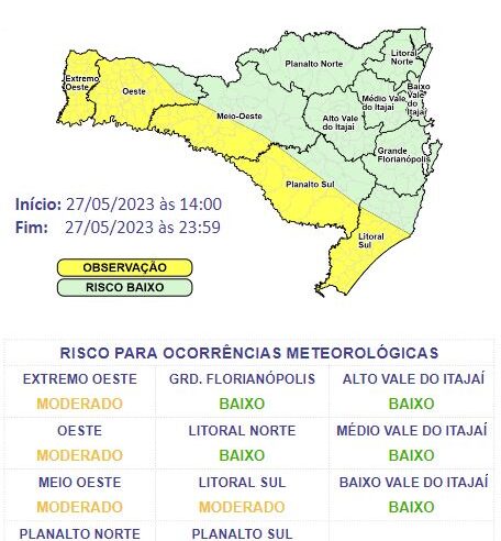 Defesa Civil emite Alerta para temporais isolados em Santa Catarina
