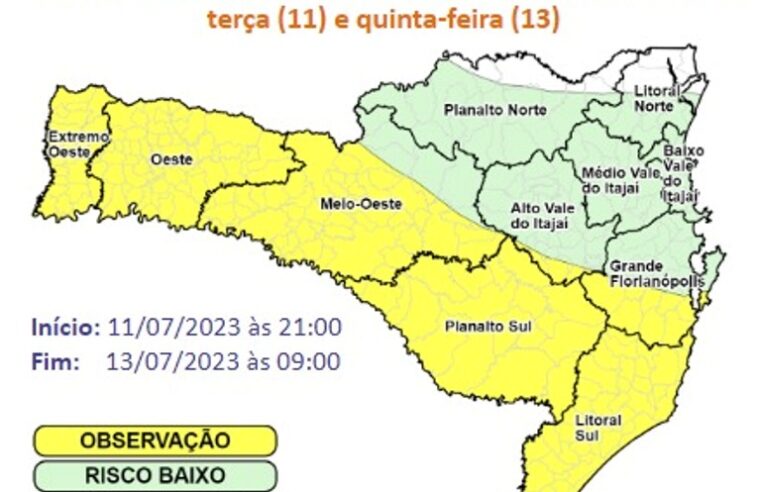 Aviso Meteorológico: Santa Catarina terá grande volume de chuva na próxima semana
