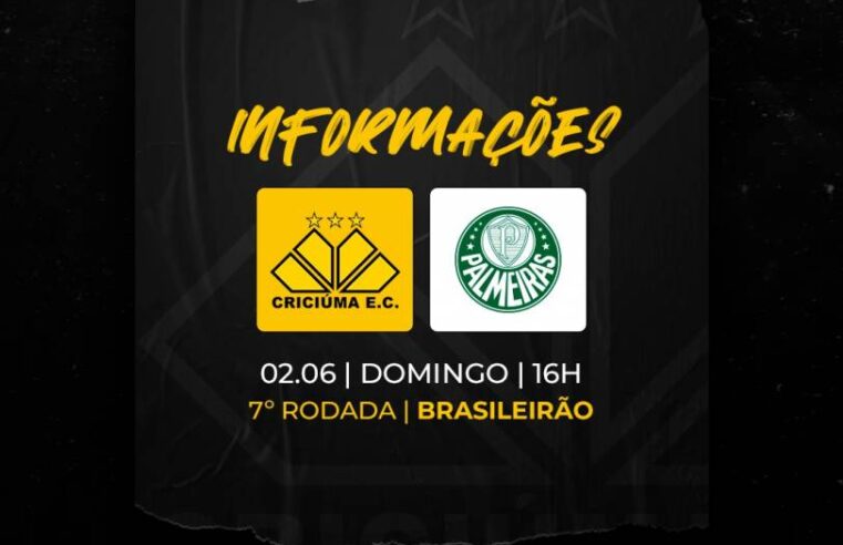 Prazo para solicitar reembolso de ingresso para Criciúma x Palmeiras é na terça-feira (29)